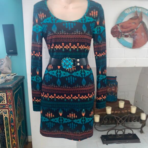 NWT VERO MODA SOUTHWEST PRINT BODYCON DRESS XS - Picture 1 of 10